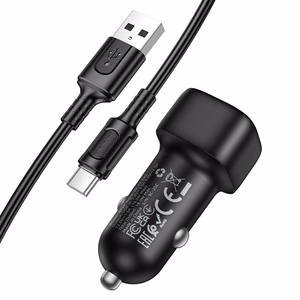 Borofone BZ34 Cloud -autolaturi - USB - QC 3.0 18W ja USB - Type C -kaapeli, musta