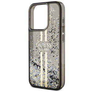 Guess Liquid Glitter Gold Stripes suojakuori iPhone 15 Pro:lle - musta