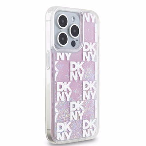 DKNY suojakuori iPhone 15 Pro 6,1' DKHCP15LLCPEPP valkoinen HC nestemäiset kimalteet ruutukuviolla