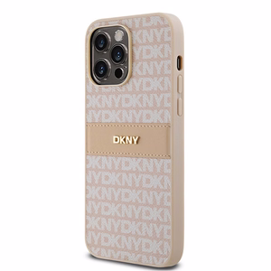 DKNY Nahkainen Mono Stripe & Metal Logo Suojakuori iPhone 14 Pro Max:lle - vaaleanpunainen