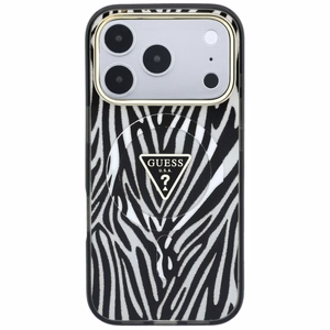 Guess IML Zebra Glitter Triangle Logo MagSafe suojakuori mallille iPhone 18 Pro / 17 Pro – väri: hopea