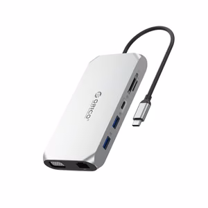Orico XCR 12-in-1 USB-C-telakointiasema 3x USB-A 3.1 1x USB-A 2.0 1x USB-C PD 100W 1x USB-C 3.1 1x HDMI 1.4 4K 30Hz 1x VGA 1080p 1x SD 3.0 1x microSD 3.0 1x RJ45 Gigabit Ethernet 1x audio CTIA 3.5 mm - hopea