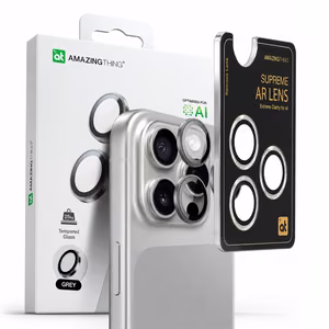 AmazingThing AR Aluminum 3 Lens Glass Kameran Linssin Kehyksellä iPhone 16 Pro / 16 Pro Max:lle - harmaa