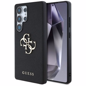 Guess Grained Big 4G Logo Small Classic Logo -suojakuori Samsung Galaxy S25 Ultra musta