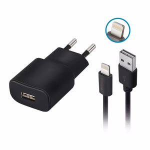 Forever TC-01 Laturi 1x USB 2A musta + Lightning-kaapeli