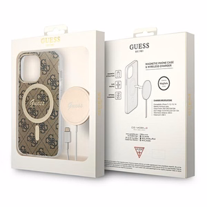 Set Guess GUBPP13LH4EACSW suojakuori + laturi iPhone 13 Pro ruskea/ruskea kova suojakuori 4G Print MagSafe