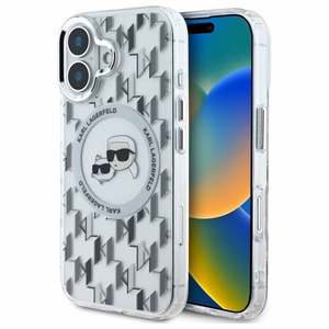 Karl Lagerfeld IML Monogram Karl ja Choupette Head MagSafe iPhone 16 Suojakuori - Kirkas