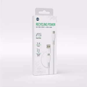 Forever kierrätyskaapeli 2w1 1,5m 3A USB-C - USB-C + USB-A KR2W1-00 valkoinen