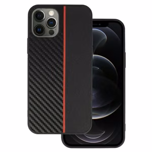 Tel Protect CARBON Suojakuori iPhone 12 Pro Max:lle musta punaisella raidalla