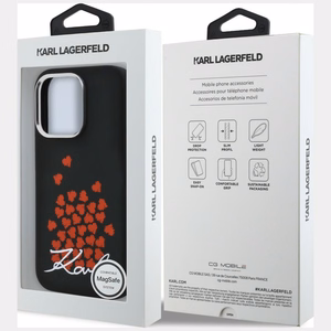 Karl Lagerfeld silikoninen sydänlogo MagSafe suojakuori iPhone 16 Pro Max - musta