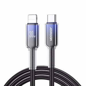 Joyroom S-A42 Crystal-Clear Series 30W USB-C - Lightning -kaapeli 1,2 m - musta