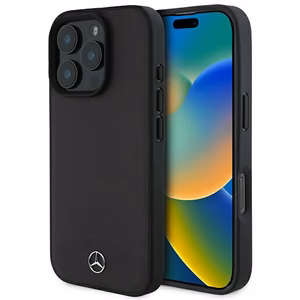 Mercedes Textured And Plain Nahkainen MagSafe Suojakuori iPhone 16 Pro Max:lle - Musta