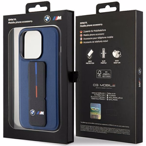 BMW M Grip Stand Bicolor Suojakuori iPhone 15 Pro:lle - laivastonsininen