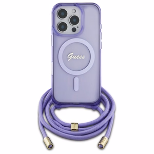 Guess Crossbody Cord Script MagSafe Suojakuori iPhone 16 Pro Max:lle - violetti