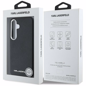 Karl Lagerfeld Saffiano Full Wrapped Elongated Metal Logo MagSafe Suojakuori Samsung Galaxy S25+:lle - musta