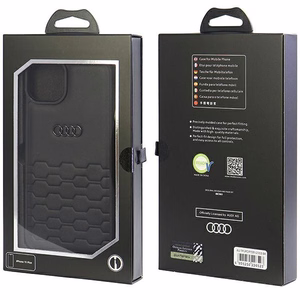 Audi GT synteettinen nahkasuojakuori iPhone 15 Plus:lle - musta