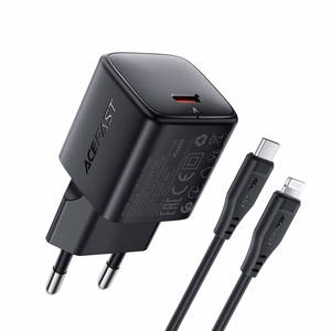 Acefast A118 30W GaN USB-C verkkolaturi 1.2m USB-C Lightning kaapelilla - musta