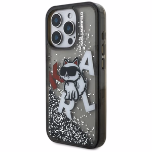 Karl Lagerfeld Liquid Glitter Choupette Logo Suojakuori iPhone 16 Pro Maxille - Musta