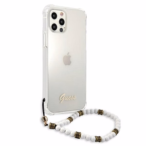 Guess GUHCP12LKPSWH iPhone 12 Pro Max 6.7" läpinäkyvä kovakotelo Valkoinen helmi