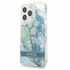Guess GUHCP13LLFLSN iPhone 13 Pro / 13 6.1" vihreä/vihreä kovakotelo Kukka Nestemäinen Glitteri