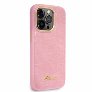 Guess Croco Collection Suojakuori iPhone 14 Pro:lle - vaaleanpunainen