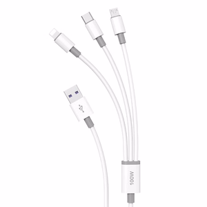 Dudao L8s-3in1 USB-A–USB-C / Micro-USB / Lightning -kaapeli, 100 W, 1,2 m, valkoinen