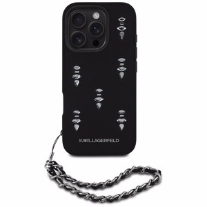 Karl Lagerfeld Saffiano Crystals -suojakuori ketjulla iPhone 16 Pro Max - musta