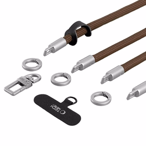 Tech-Protect C10S Crossbody phone lanyard (114 cm) + wrist strap (31 cm) - brown-titanium