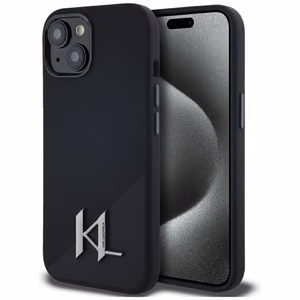 Karl Lagerfeld suojakuori iPhone 15:lle MagSafe-tuella KLHMP15SSCMKMPCK (Silicone Initial Metal Logo) - musta