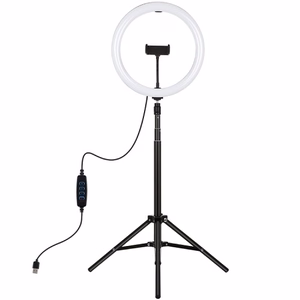 LED-rengaslamppu 30 cm jalustan kiinnikkeellä enintään 1,65 m, puhelimen pidike, USB
