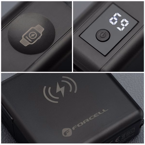 Monitoiminen laturi Forcell F-Energy 6in1 USB A + USB C PD 45W + varavirtalähde 15000 mAh + langaton lataus 15W musta
