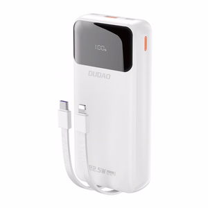 Dudao K15Pro Power Bank 20000mAh 22.5W PD USB-C / USB-A / Sisäänrakennettu Lightning ja USB-C kaapelit - Valkoinen