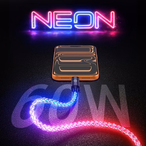 Blavec Neon Kaapeli - USB Type C:lle - QC 3.0 60W 3A 1 metri Apple CarPlay/Android Auto (CNE-UC3L1) hohtava RGB