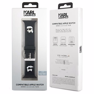 Karl Lagerfeld 3D Rubber Karl ja Choupette Heads hihna musta Apple Watch 42/44/45/49mm:lle