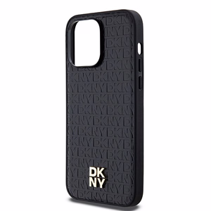 DKNY Nahkainen Kuvio Metallinen Logo MagSafe Suojakuori iPhone 14 Pro:lle - musta