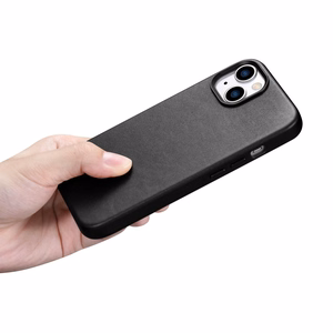 iCarer Case Nahkakotelo iPhone 14 Plus -puhelimelle aito nahkakotelo musta (yhteensopiva MagSafe)