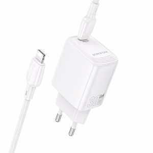 Borofone Wall charger BN28 Fuente - Type C - PD 30W with Type C to Lightning cable white