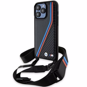 BMW M Edition Carbon Tricolor Lines & Hihna Suojakuori iPhone 15 Pro Maxille - musta