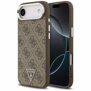 Guess MagSafe 4G PU Nahkainen Suojakuori Triangle Logo ja hopeinen metallikamerakehys iPhone 17 Airille - ruskea