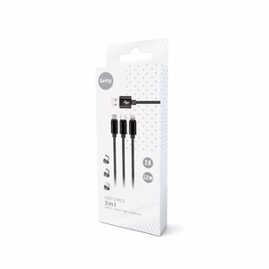 Setty 3in1 kaapeli USB - Lightning + USB-C + microUSB 1,0 m 2A KN3W1-01 musta