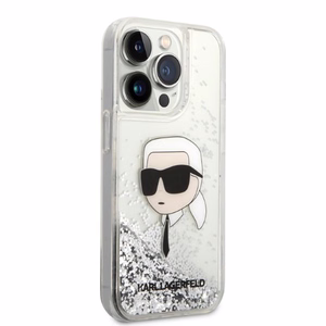 Karl Lagerfeld Glitter Karl's Head suojakuori iPhone 14 Pro Max:lle - hopeinen
