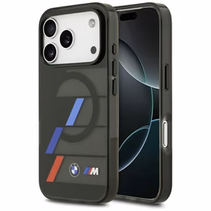 BMW M IML Metal Buttons Tricolor Lines MagSafe Suojakuori iPhone 17 Pro:lle - musta