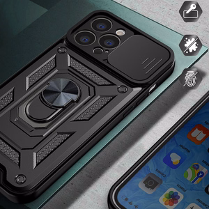 Hybrid Armor Camshield suojakuori Realme 10 Pro+:lle panssaroitu kuori kameransuojalla musta
