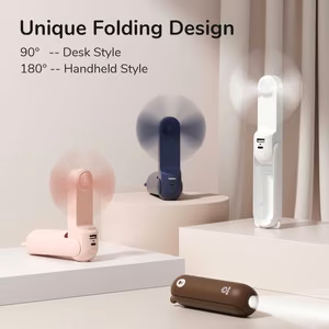 Jisulife Life8 Mini kannettava USB-käsituuletin 2000 mAh:n varavirtalähteellä ja taskulampulla – valkoinen
