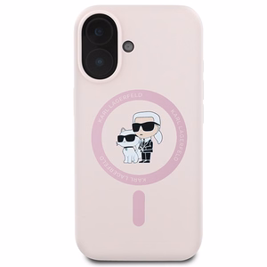 Karl Lagerfeld Silicone Karl&Choupette Heads Ring MagSafe iPhone 16 Case - Pink