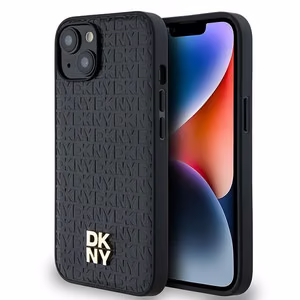 DKNY Nahkainen Monogrammi-kuvio Metallinen Logo MagSafe Suojakuori iPhone 15/14/13:lle - musta