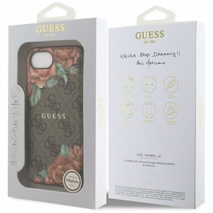 Guess 4G Flowers Print MagSafe Suojakuori iPhone 16e:lle - Ruskea