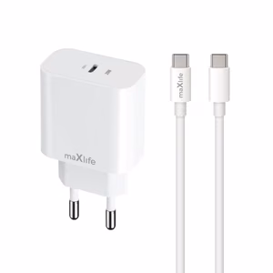 Maxlife MXTC-06-20C PD QC laturi 1x USB-C 20W valkoinen + USB-C - USB-C kaapeli 20W