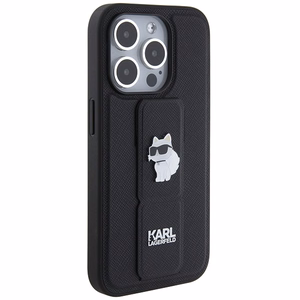 Karl Lagerfeld Gripstand Saffiano Choupette Pins -suojakuori iPhone 14 Prolle - musta