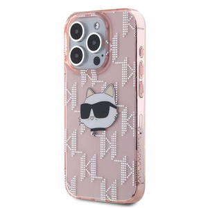 Karl Lagerfeld IML Choupette Head & Monogram suojakuori iPhone 15 Pro Max:lle - vaaleanpunainen
